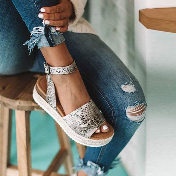 Soda Shoes - NEW🔥 Snake Peep Toe Ankle Strap Espadrille Sandal